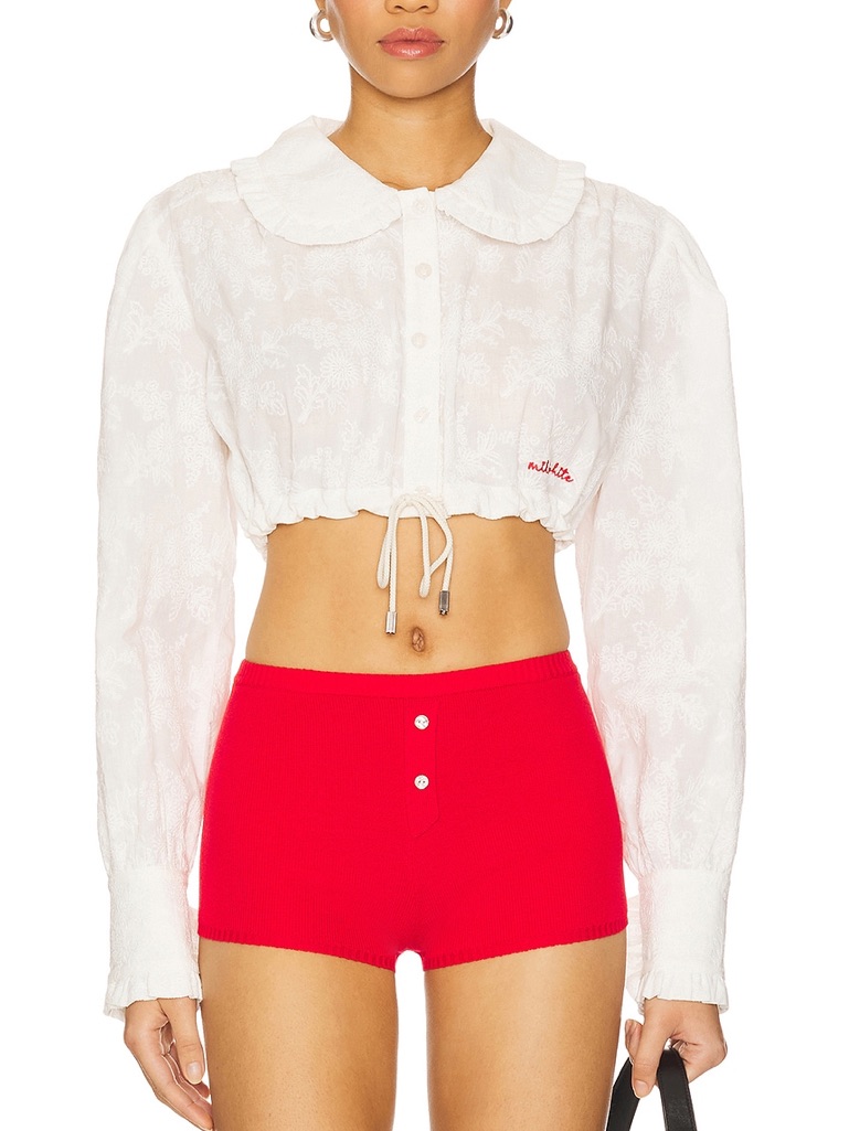 Milkwhite Crop Shirt With Collar